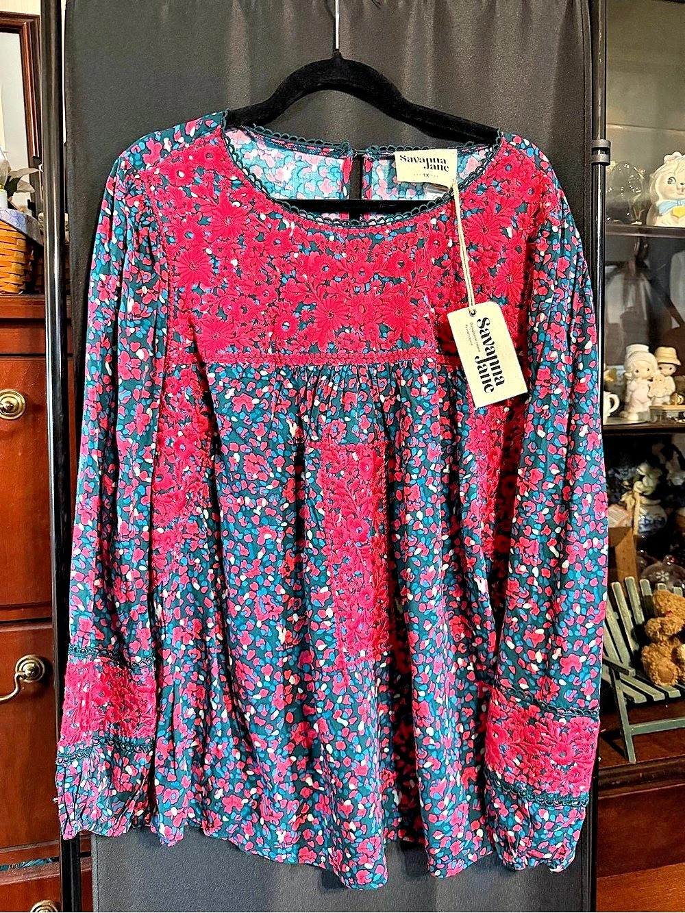 Savanna Jane Floral Blouse Pink & Blue Size 1X NWT